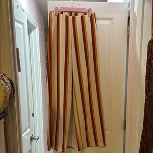 Nwot Zara Striped Wide-Leg Pants in Cream and Brown